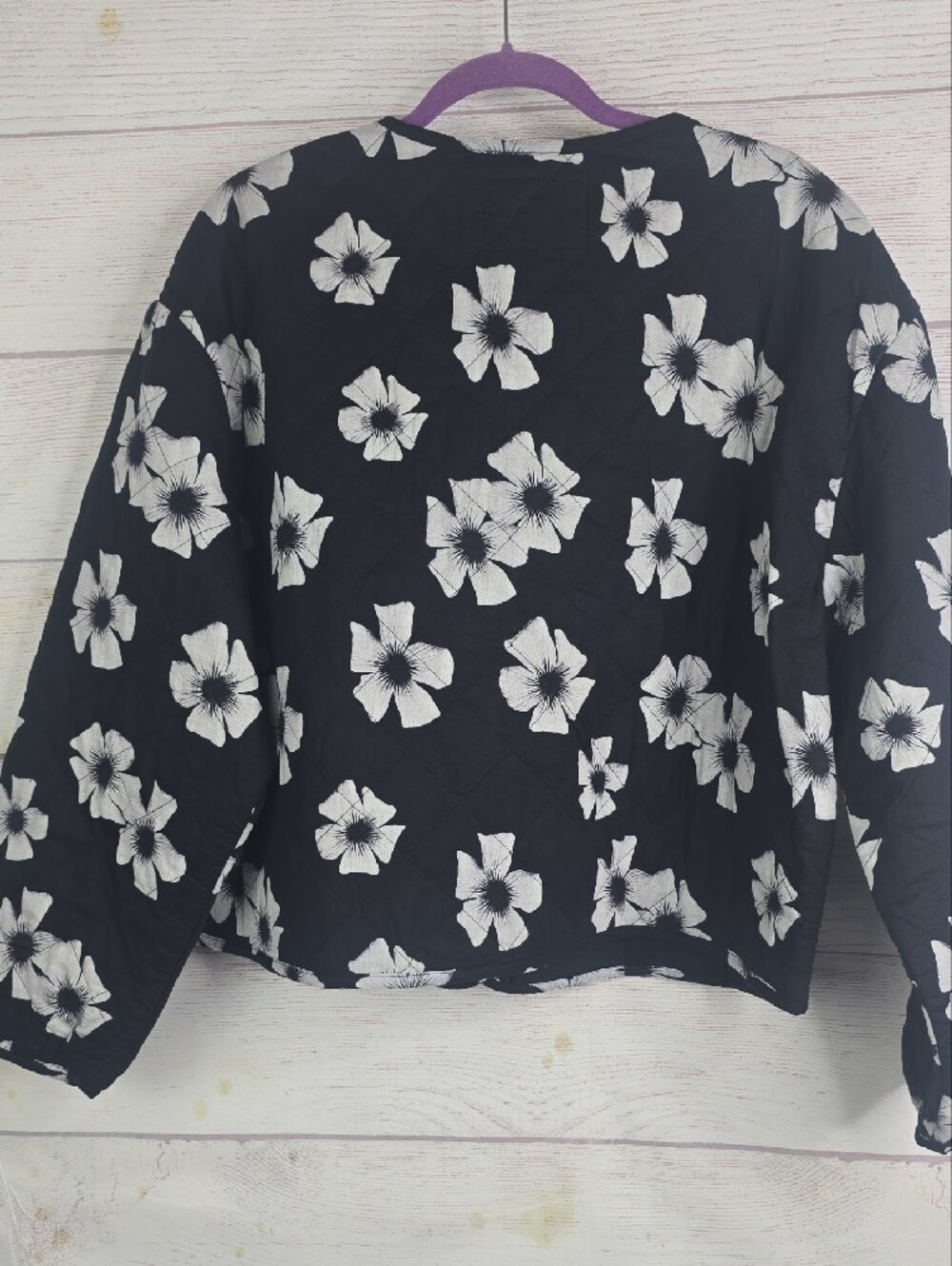 Scoop Black Quilted Puff Floral Button Jacket - White Flowers NwT Sz XXL - Picture 2 of 11